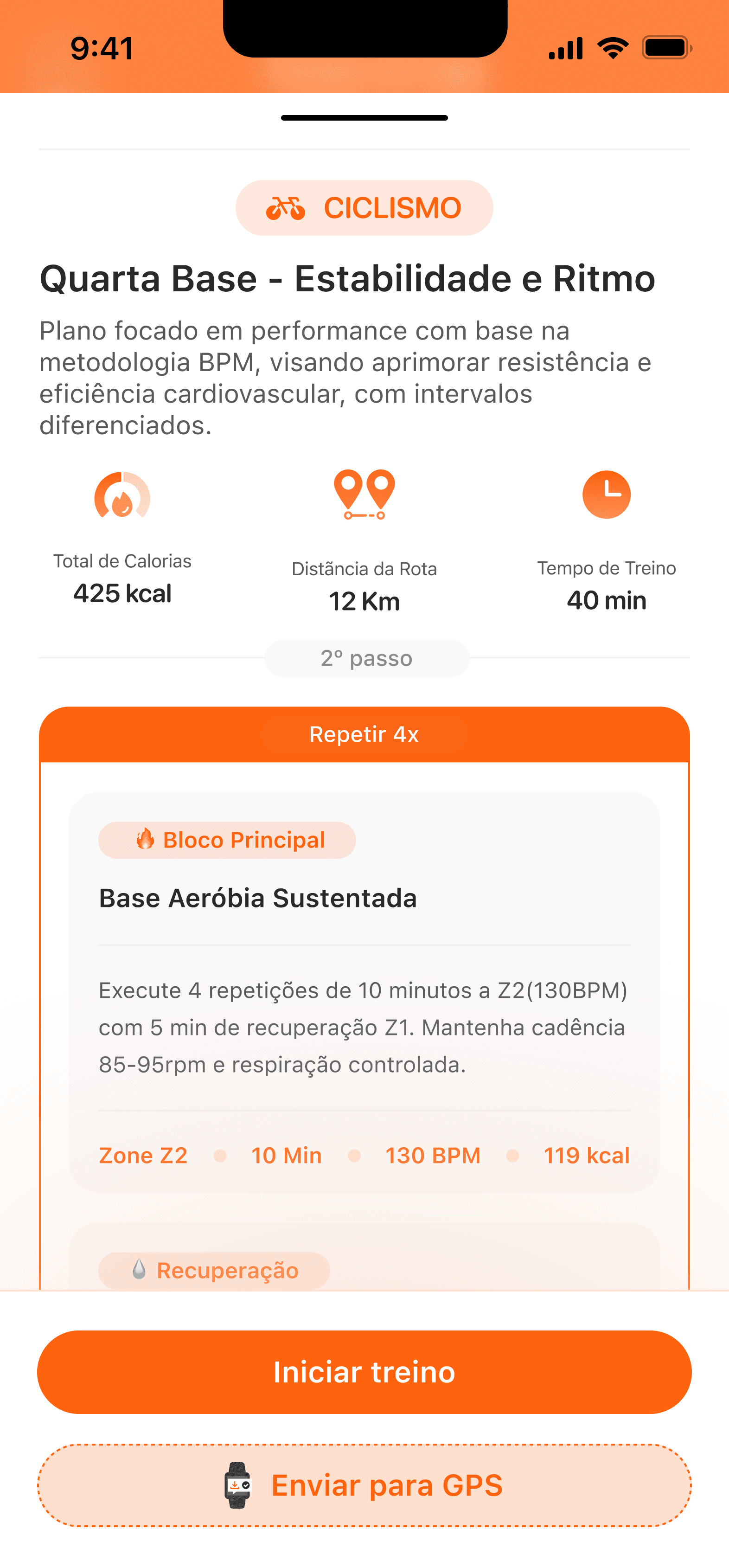 Tela do app Movyn com o treino recalibrado de hoje